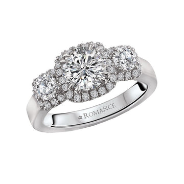 Orbelle 3 Stone Halo Diamond Ring Semi-Mount 18K White Gold