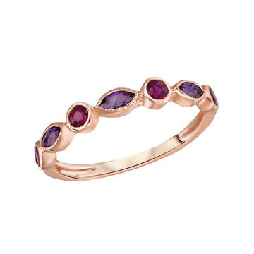 14k Rose Gold Ruby and Amethyst Luxora Ladies Fashion Ring