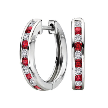 Luxora 14K White Gold Diamond and Ruby Hoop Earrings
