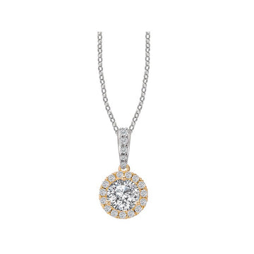 Luxora Ladies Diamond Halo Pendant in 14k White and Yellow Gold