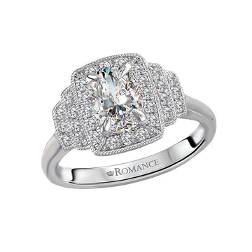Orbelle Halo Semi-Mount Diamond Ring | 18K White Gold Oval Center Stone Setting