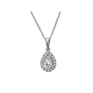 Luxora 14K White Gold Diamond Halo Semi-Mount Pendant for 6x4mm Pear Shaped Center Stone