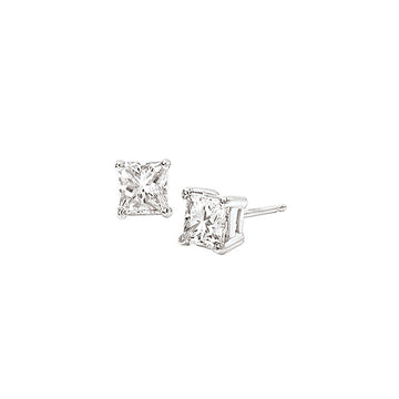 Aurenza Classics Princess Cut Diamond Stud Earrings in 14K White Gold