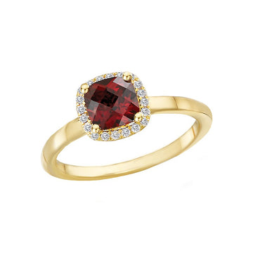 Luxora 14K Yellow Gold Cushion Garnet Gemstone Halo Ring with Diamonds