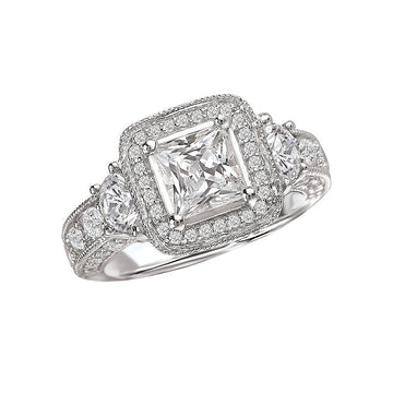 Orbelle Halo Semi-Mount Diamond Ring | 14K White Gold Princess Cut Engagement Ring