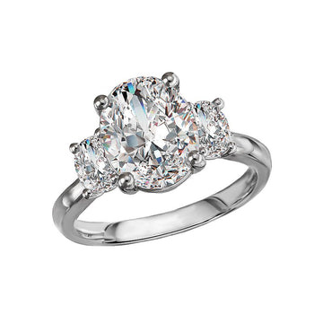 Lab Grown Diamond 3-Stone Oval Semi-Mount Engagement Ring in 14K White Gold