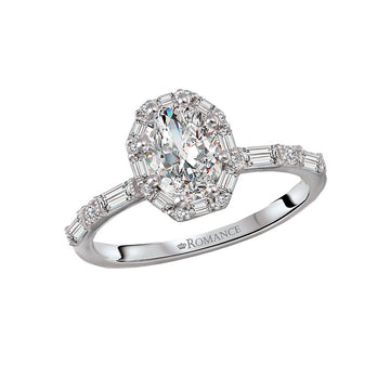 Orbelle Diamond Semi-Mount Halo Engagement Ring | 14K White Gold Oval Shape
