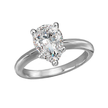 Glemera Solitaire Semi-Mount Diamond Engagement Ring - 14K White Gold Pear Shape 1.5 Carat