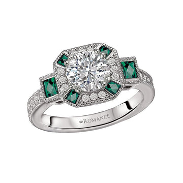 Orbelle Tsavorite and Diamond Halo Semi-Mount Ring in 14K White Gold