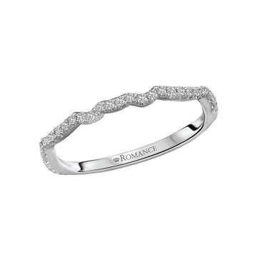 Orbelle Curved Wedding Band in 18K White Gold with Round Faceted Diamond