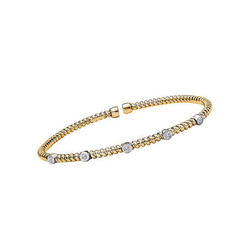 Luxora 14kt Yellow Gold Italian Bangle Bracelet with 1/4 Carat Round White Diamond Stations
