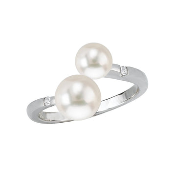 Luxora Ladies Pearl and Diamond Ring - 14K White Gold Fashion Jewelry