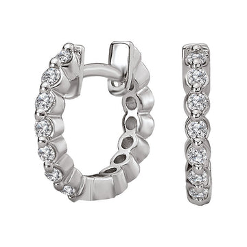 Luxora 14K White Gold Round Diamond Huggie Earrings
