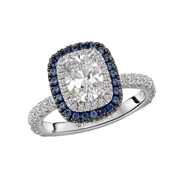Orbelle Lab Grown Diamond Halo Semi Mount Engagement Ring with Diamond and Sapphire
