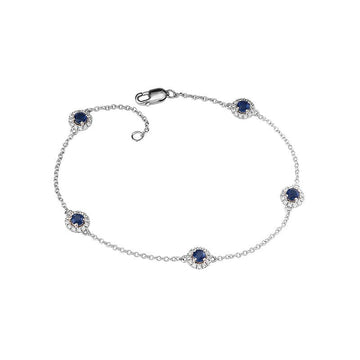 Luxora Sapphire and Diamond Fashion Bracelet - 14K White Gold Chain with Round Sapphires and Diamond Halos