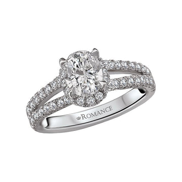 Orbelle Split Shank Semi-Mount Diamond Ring | 18K White Gold Halo Ring