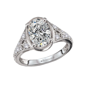 Orbelle Diamond Semi-Mount Engagement Ring | 14K White Gold Oval Shape | Milgrain Detail