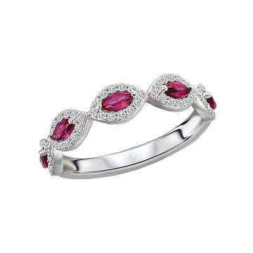 Luxora Marquise Ruby and Diamond Fashion Ring in 14K White Gold
