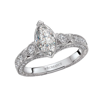 Vintage 14K White Gold Diamond Semi-Mount Ring for Marquise Cut Stone