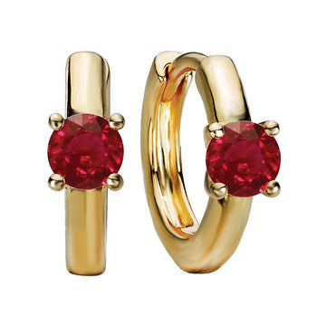 Luxora 14K Yellow Gold Ruby Huggie Earrings