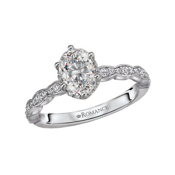 Orbelle Halo Semi-Mount Diamond Ring | 14K White Gold Oval Engagement Ring