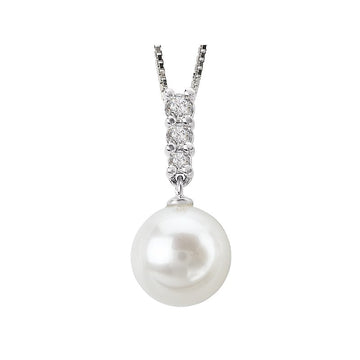 Luxora 14K White Gold Freshwater Cultured Pearl Diamond Pendant