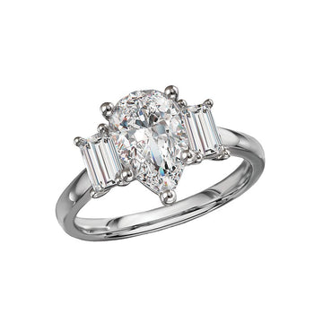 14K White Gold Baguette Lab Grown Diamond Engagement Ring Semi-Mount