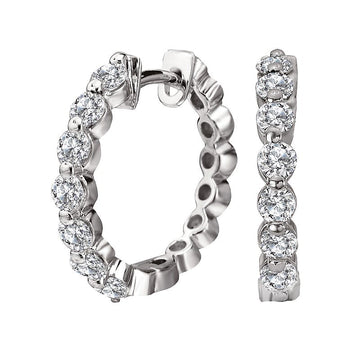 Luxora 14K White Gold Diamond Huggie Earrings - 1.0 ctw Round Cut