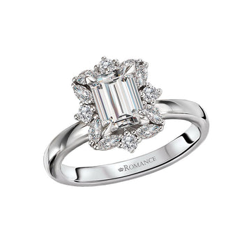Orbelle 14K White Gold Diamond Halo Engagement Ring Semi-Mount for 7x5mm Emerald Cut Diamond