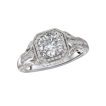 Vintage 14K White Gold Semi-Mount Diamond Ring with Octagon Halo