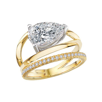 Orbelle Three Row Open Shank Semi-Mount Diamond Engagement Ring in 14K Yellow Gold