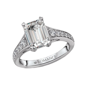 Bandora 14K White Gold Semi-Mount Diamond Ring for Emerald Center Stone