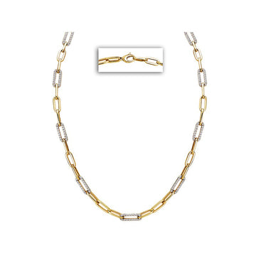 Luxora 14kt Yellow Gold Italian Paperclip Style Necklace with White Diamond Links