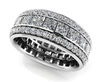 Three Row Princess And Round Eternity Band Lab-Grown Diamond with 4.88 ct.(finished) 1.3mm, 3.2mm