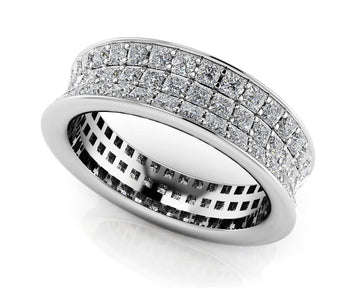 Concave 3 Row Princess Cut Eternity Ring Lab-Grown Diamond with 2.70 ct.(finished) 1.5mm