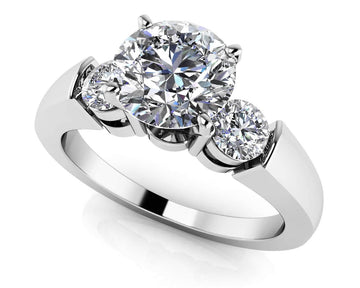 Triple Diamond Engagement Ring Lab-Grown Diamond with 1.80 ct. (1.50 ct. center diamond)