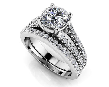 Diamond Lined Split Shank Matching Wedding Set Lab-Grown Diamond with 1.24 ct. (0.75 ct. center diamond)