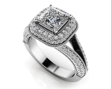 Exquisite Double Halo Engagement Ring Lab-Grown Diamond with 2.74 ct. (2.00 ct. center diamond)