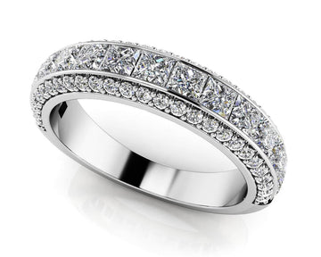 Channel Set Princess And Round Anniversary Ring Lab-Grown Diamond with 3.00 ct.(finished) 1.7mm, 3.5mm