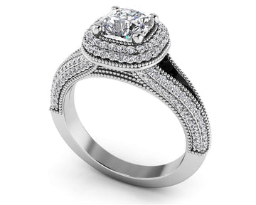 Milgrain Cushion Cut Halo Ring Lab-Grown Diamond with 1.67 ct. (1.00 ct. center diamond)
