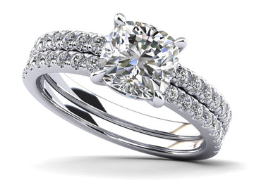 Classic Cushion Diamond Matching Bridal Set Lab-Grown Diamond with 2.57 ct. (2.00 ct. center diamond)