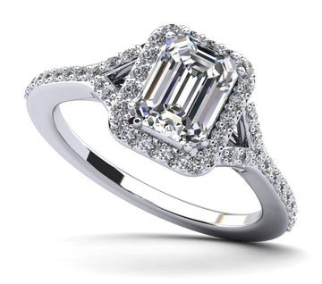 Emerald Cut Halo Diamond Engagement Ring with Split Shank Lab-Grown Diamond with 1.94 ct. (1.50 ct. center diamond)