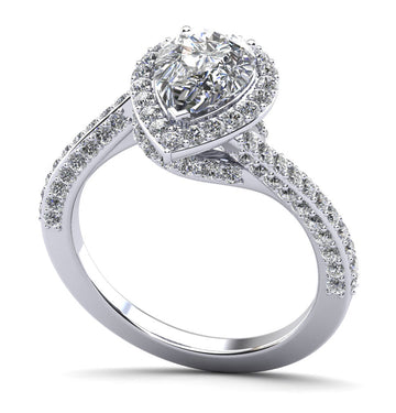 Exquisite Pear Shaped Halo Diamond Engagement Ring Lab-Grown Diamond with 1.73 ct. (1.00 ct. center diamond)