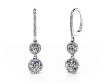 Stylish Graduated Diamond Halo Drop Earrings Diamond with 1.75 ct.(finished) 1mm, 3.5mm, 5mm