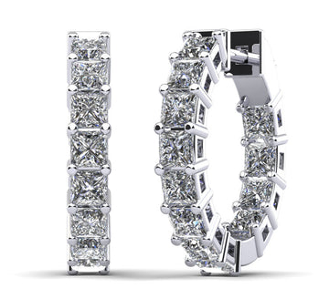Princess Cut Diamond Hoop Earrings X Small Lab-Grown Diamond with 3.72 ct.(finished) 3mm