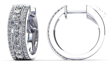 Three Row Brilliant Huggie Diamond Hoop Earrings Diamond with 0.85 ct.(finished) 1mm, 2mm