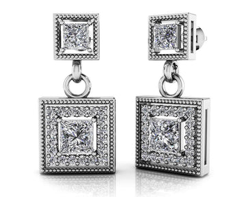 Diamond Square Drop Earrings Diamond with 1.38 ct.(finished) 1.1mm, 3mm, 4mm