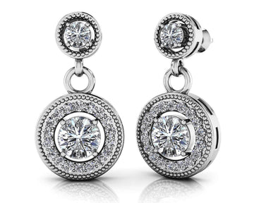 Round Colored Stone Drop Diamond Earrings Lab-Grown Diamond with 0.92 ct.(finished) 1.1mm, 3mm, 4mm