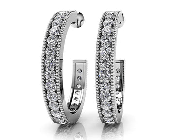 Diamond Lined Round Shaped Hoops Lab-Grown Diamond with 1.50 ct.(finished) 1.9mm