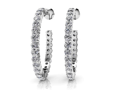 Elongated Diamond Row Hoop Earrings Lab-Grown Diamond with 1.25 ct.(finished) 1.8mm